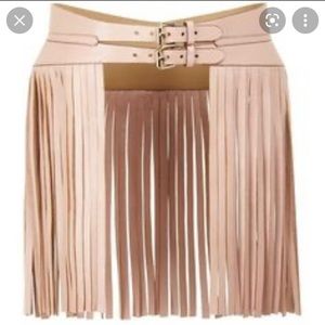 BCBG Maxazria Nude Pink Faux Leather Fringe Belt